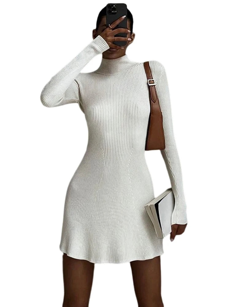 11072435 Solid Color Tight Long Sleeved Knitted Dress Women's New Autumn Winter Pullover Elegant Wrap Buttocks Dresses - jurk.store