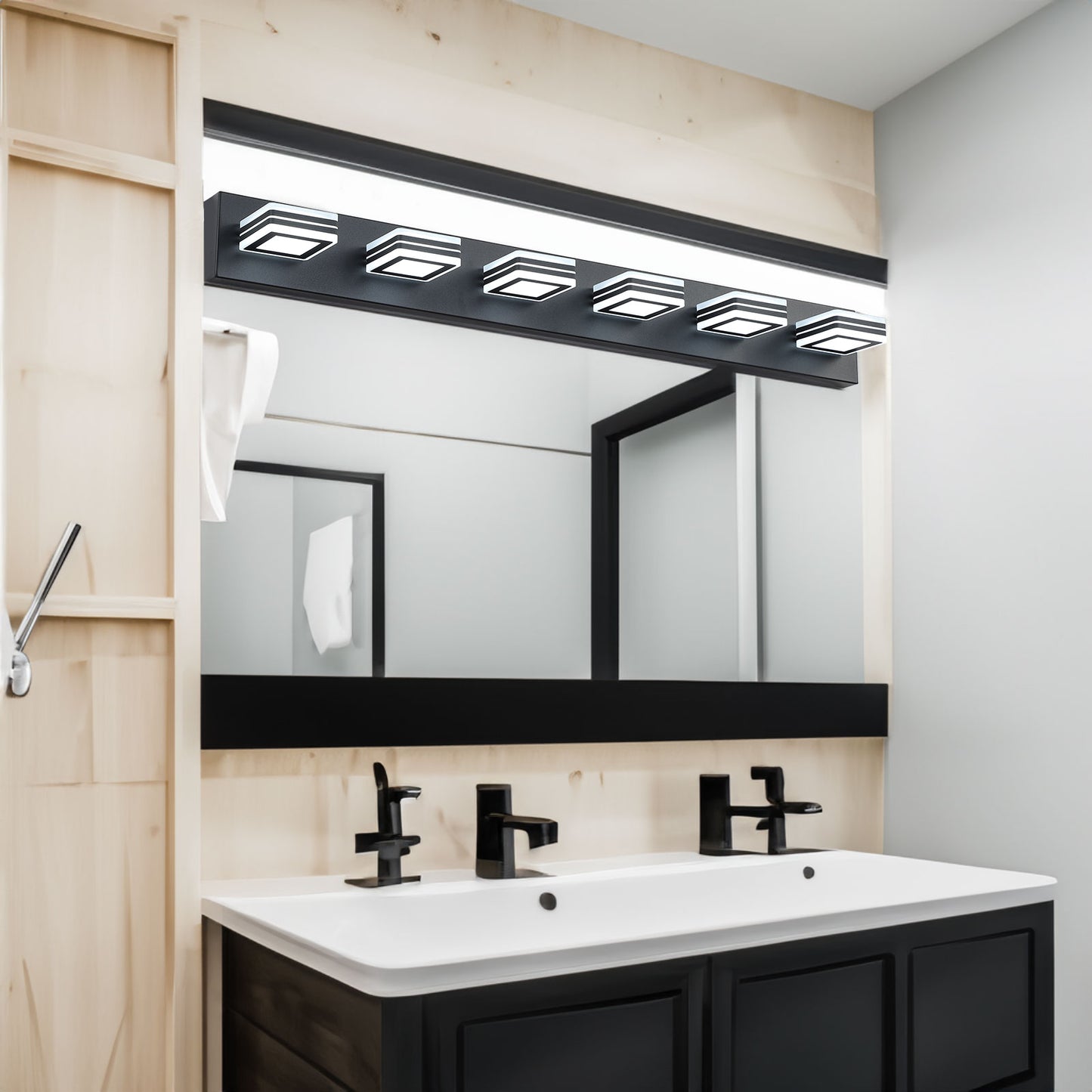 27062478 LED Modern Black Vanity Lights, 6-Lights Acrylic Matte Black Bathroom Vanity Lights Over Mirror - jurk.store