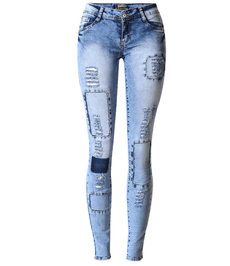 15072414 Popular Slim Pencil Pants Stretch Denim Ripped Pencil Pants Are Thin And Multi-Hole Patch Trend Models - jurk.store