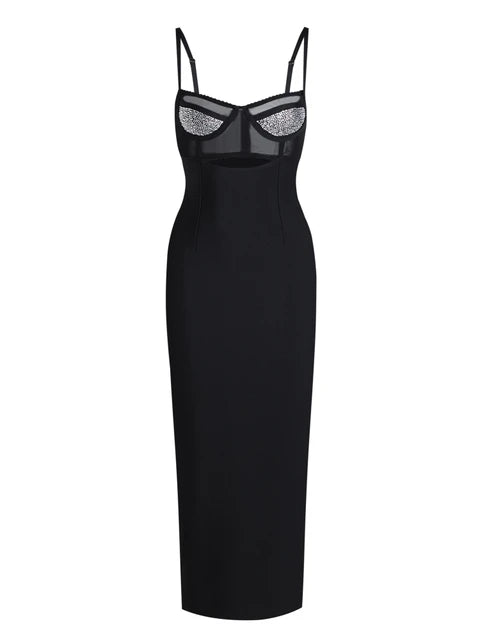 12072433 Slim fitting bandage dress sexy sleeveless diamond hollow women's long dress - jurk.store