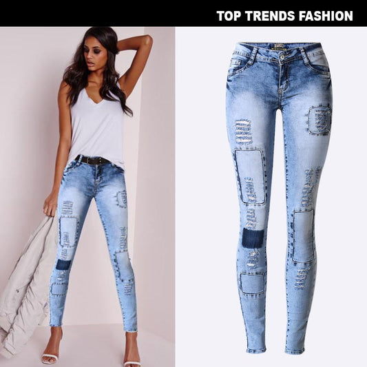 15072414 Popular Slim Pencil Pants Stretch Denim Ripped Pencil Pants Are Thin And Multi-Hole Patch Trend Models - jurk.store