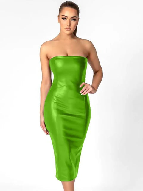 12072471 Pu Faux Leather Women Midi Party Dress Women Backless Sexy Hot Clubwear Skinny Slim Solid Fashion Elegant Bodycon Dresses - jurk.store