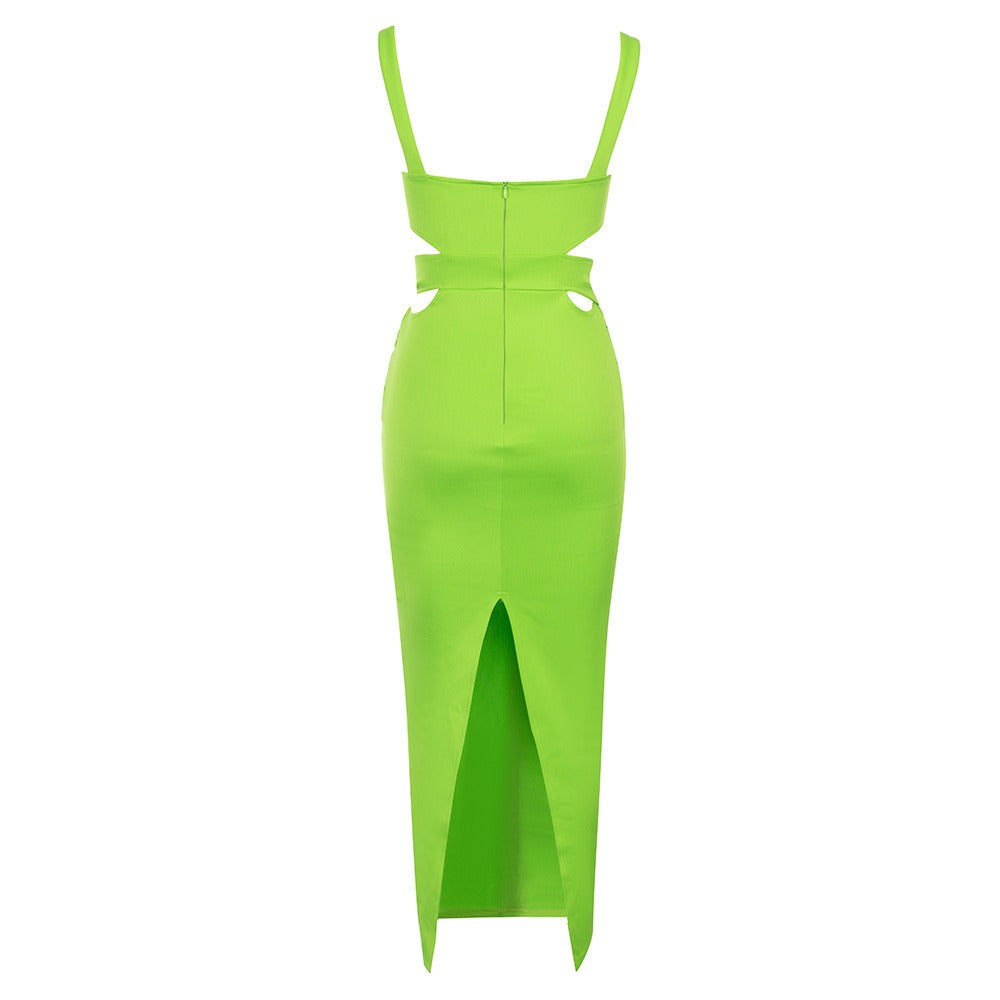 13072445 French lady style formal occasion banquet suspender green bandage dress for women - jurk.store