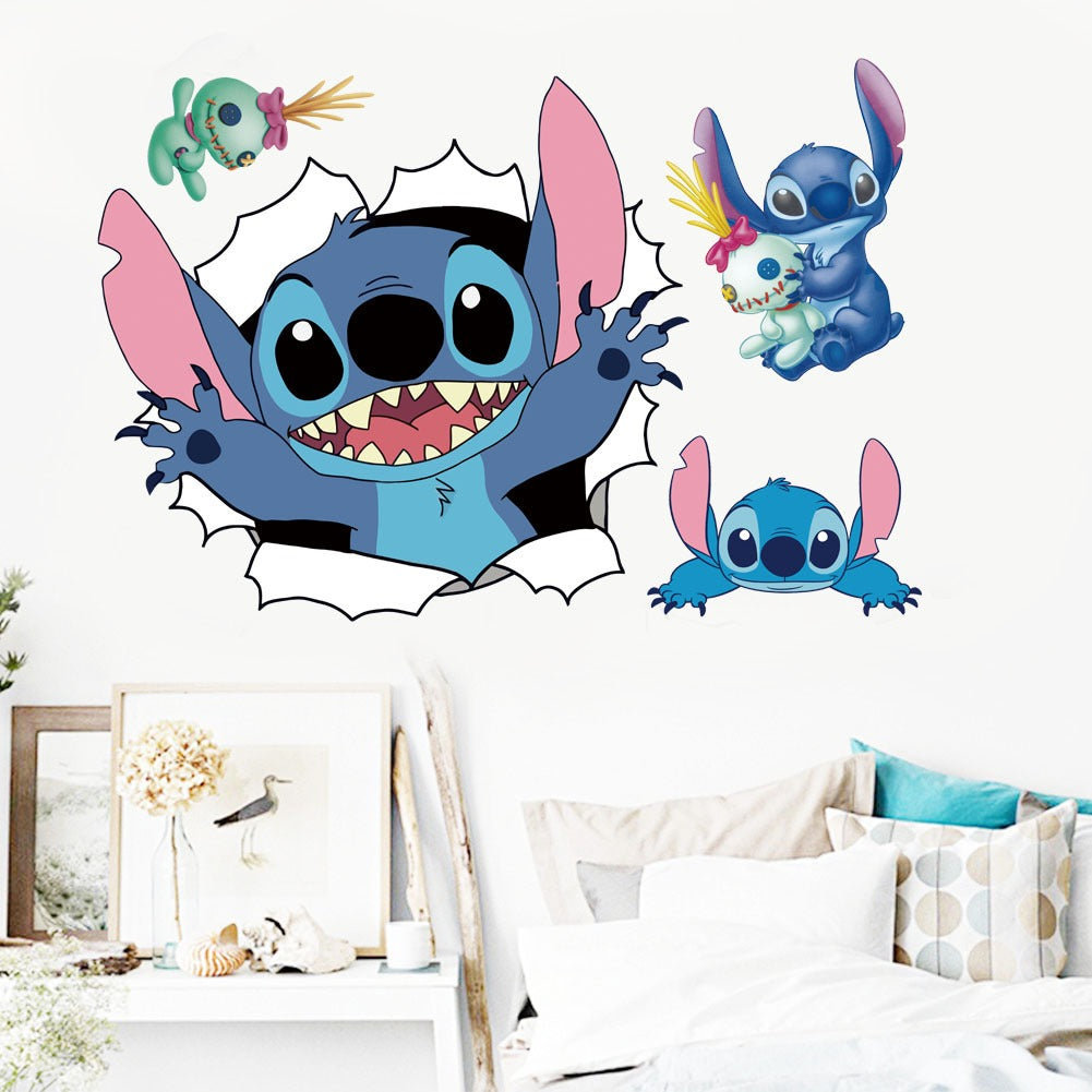 28062438 Stitch Children's Room Decoration Wall Stickers Self Adhesive Cartoon Stitch Broken Wall Baby Room Stickers - jurk.store