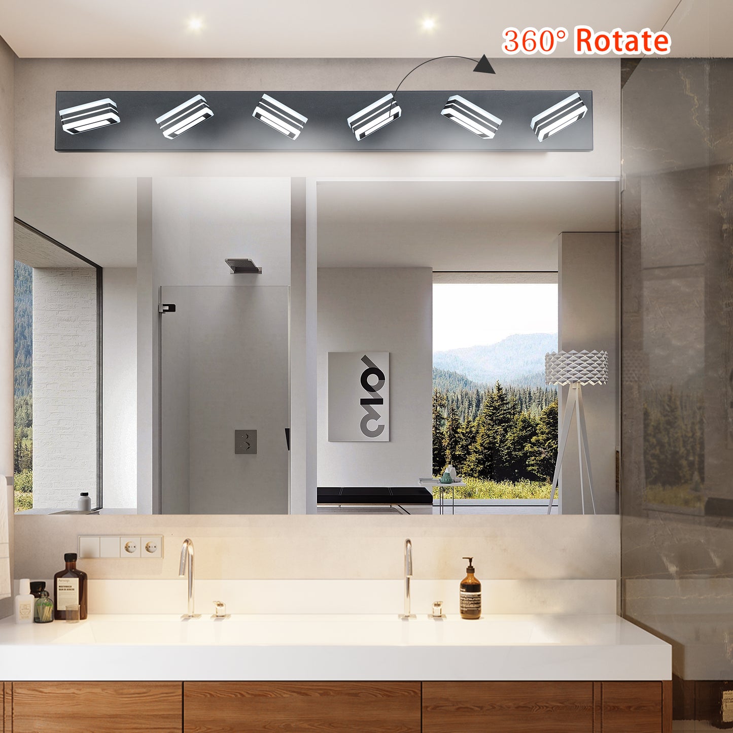 27062478 LED Modern Black Vanity Lights, 6-Lights Acrylic Matte Black Bathroom Vanity Lights Over Mirror - jurk.store