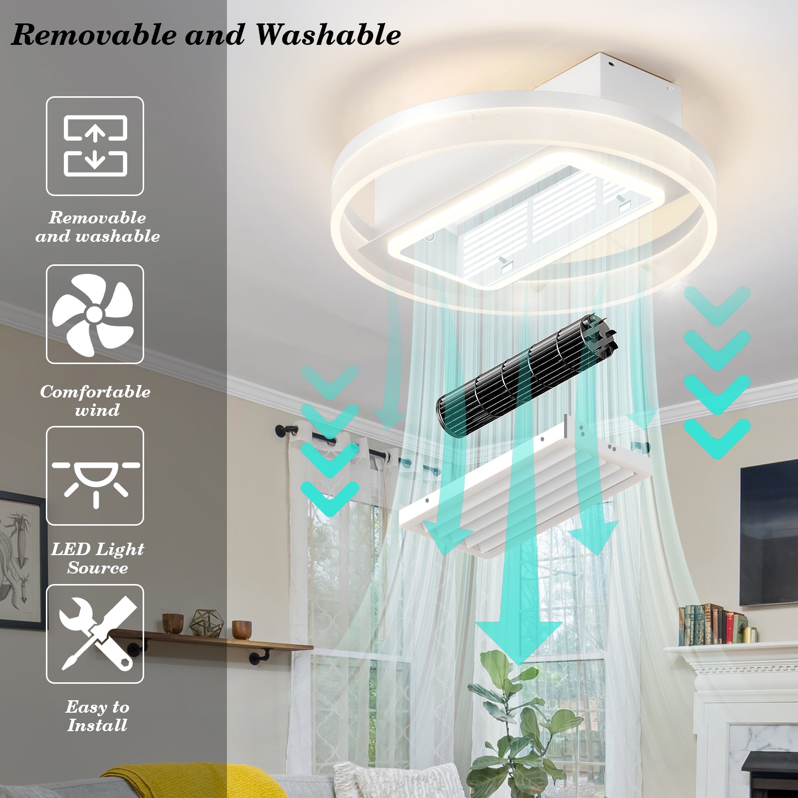 27062452 Bladeless Fan Lamp With Lights Dimmable LED - jurk.store