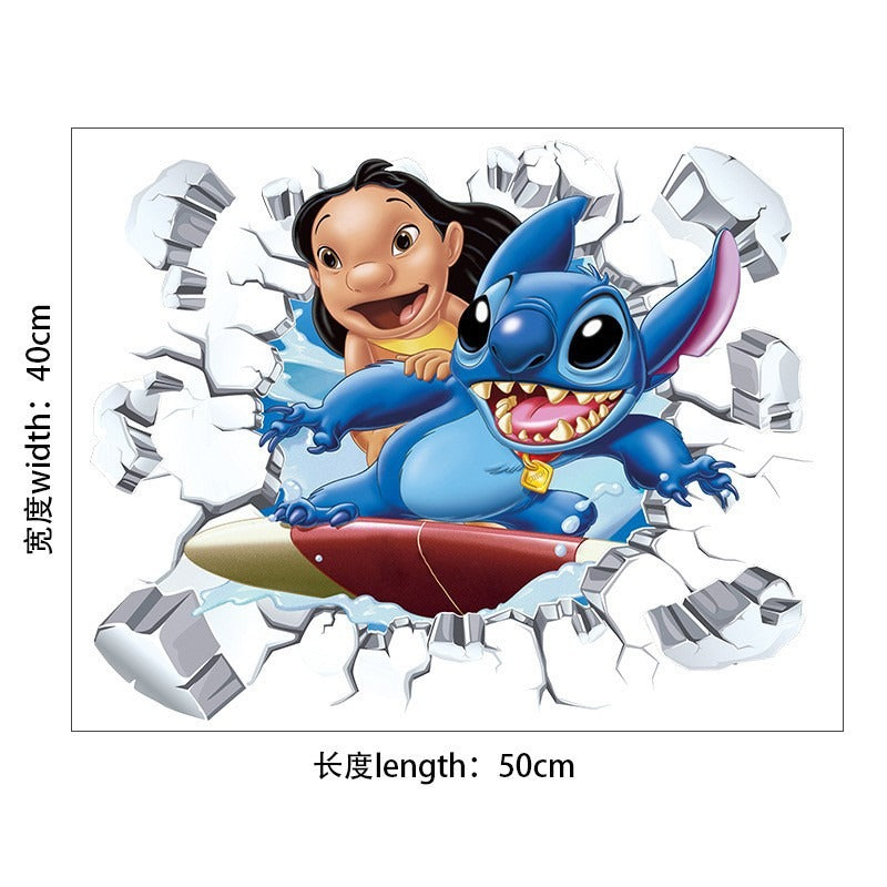 28062438 Stitch Children's Room Decoration Wall Stickers Self Adhesive Cartoon Stitch Broken Wall Baby Room Stickers - jurk.store