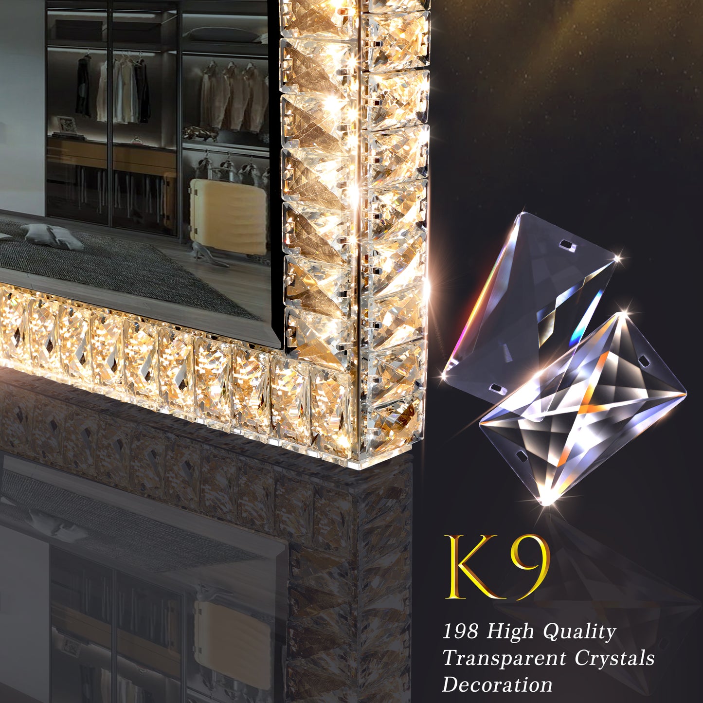 27062490 LED Crystal Mirror Light With Dimmable Lights - jurk.store