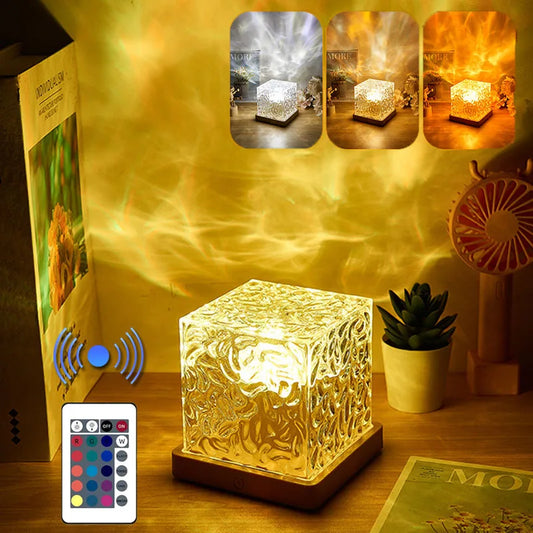 27062426 3/16 Colors Dynamic Rotating Water Ripple Projector Night Light Flame Crystal Lamp for Living Room Study Bedroom Bedside Decor - jurk.store