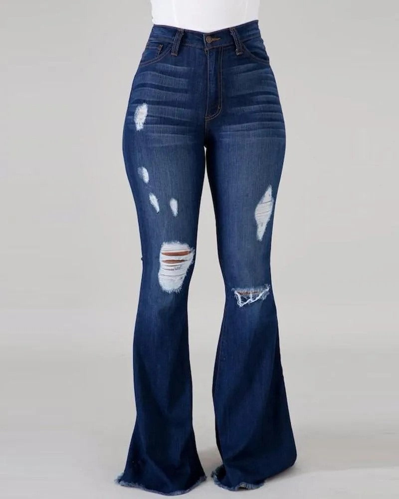 15072425 New High Waist Ripped Flared Jeans For Women Fashion Slim Hip Lift Stretch Denim Pants - jurk.store