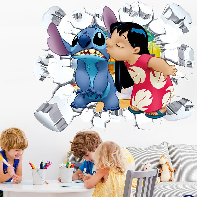 28062438 Stitch Children's Room Decoration Wall Stickers Self Adhesive Cartoon Stitch Broken Wall Baby Room Stickers - jurk.store