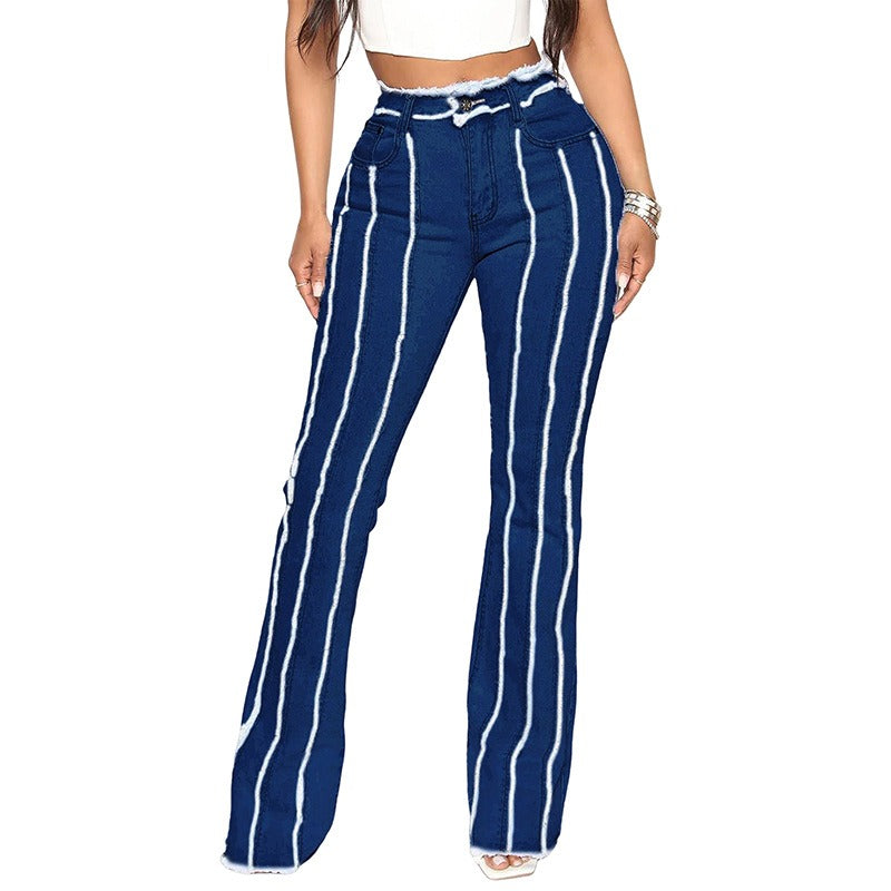 15072420 New High Elastic Medium Waist Raw Edge Women's Denim Trousers - jurk.store