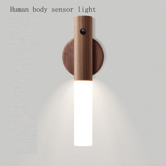 27062474 Intelligent human body sensor lamp household simple wood grain table lamp bedroom corridor usb rechargeable night light - jurk.store