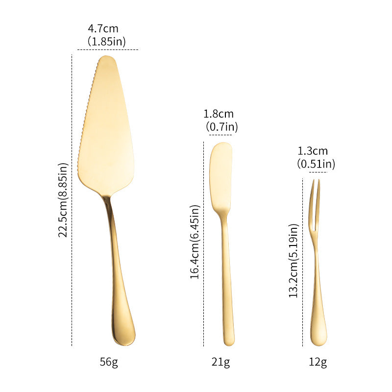 27062469 Gold Stainless Steel Cutting Cake Spatula Dessert Fork Cheese Butter Knife Spatula Birthday Wedding Party Gift Set - jurk.store