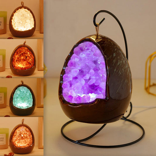 28062419 Natural Amethyst Cave Dinosaur Egg Night Light Amethyst Cornucopia Amethyst Tooth Led Lamp Household Lighting - jurk.store