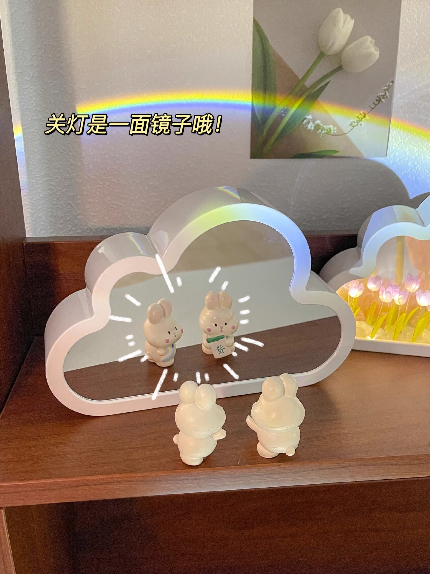 27062455 DIY Cloud Tulip LED Night Light Girl Bedroom Ornaments Creative Photo Frame Mirrored Table Lamps Bedside Handmade Birthday Gifts - jurk.store