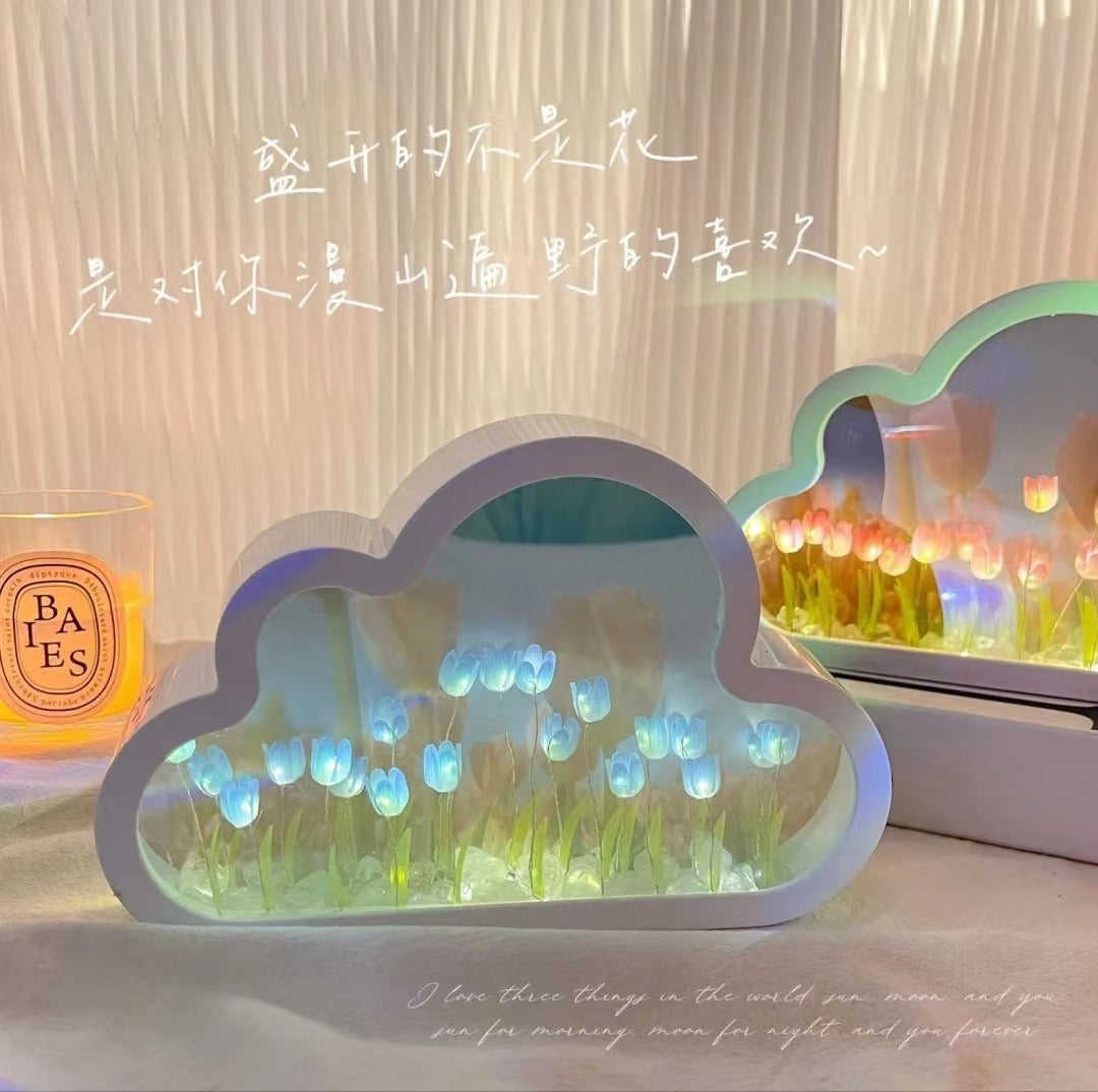 27062455 DIY Cloud Tulip LED Night Light Girl Bedroom Ornaments Creative Photo Frame Mirrored Table Lamps Bedside Handmade Birthday Gifts - jurk.store