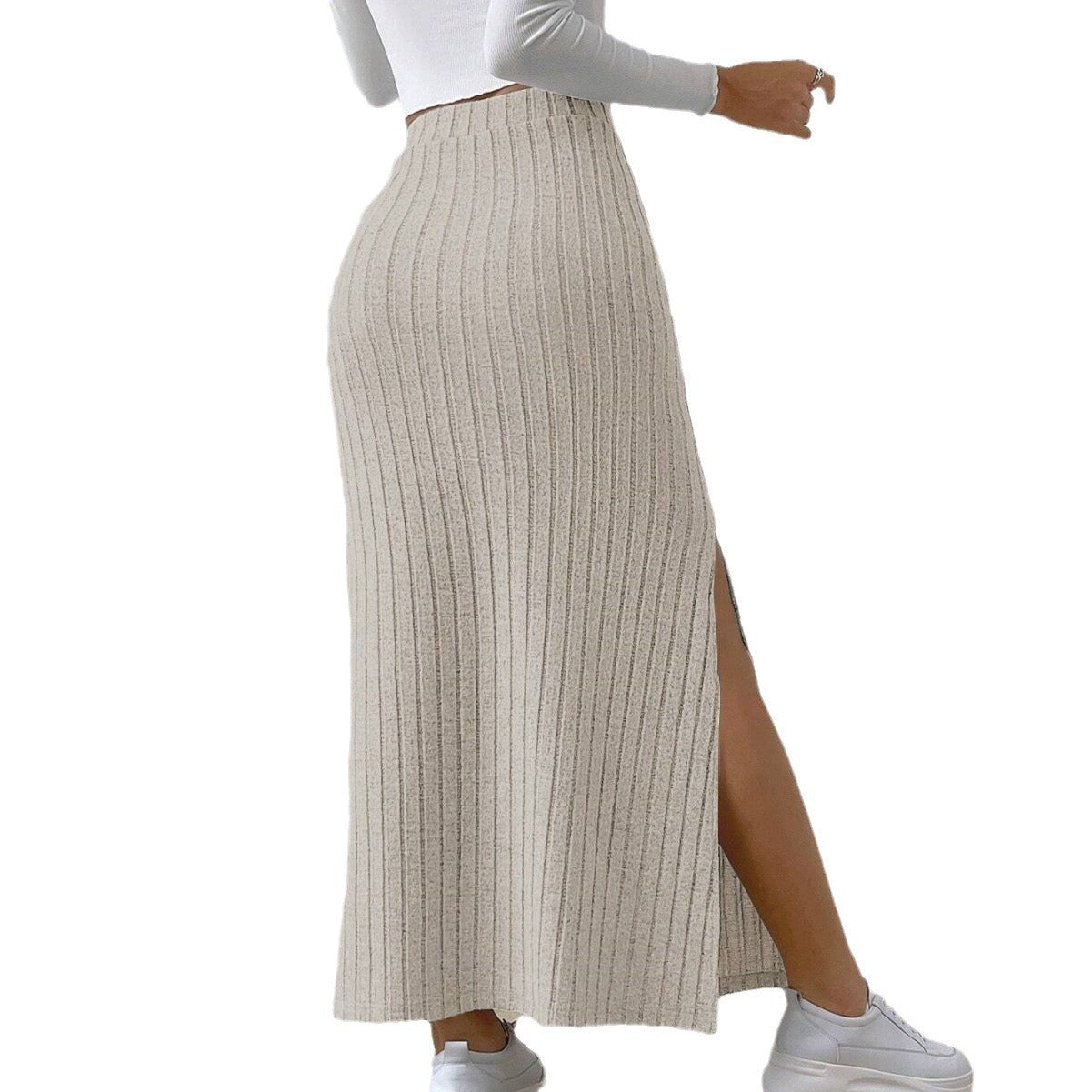 13072476 High waist side slit slim fit knitted skirt women's culottes - jurk.store