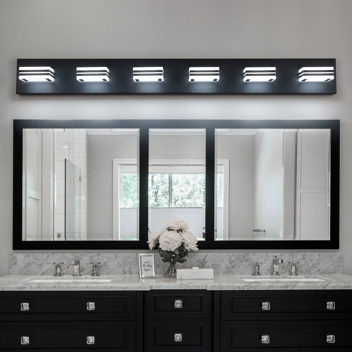 27062478 LED Modern Black Vanity Lights, 6-Lights Acrylic Matte Black Bathroom Vanity Lights Over Mirror - jurk.store