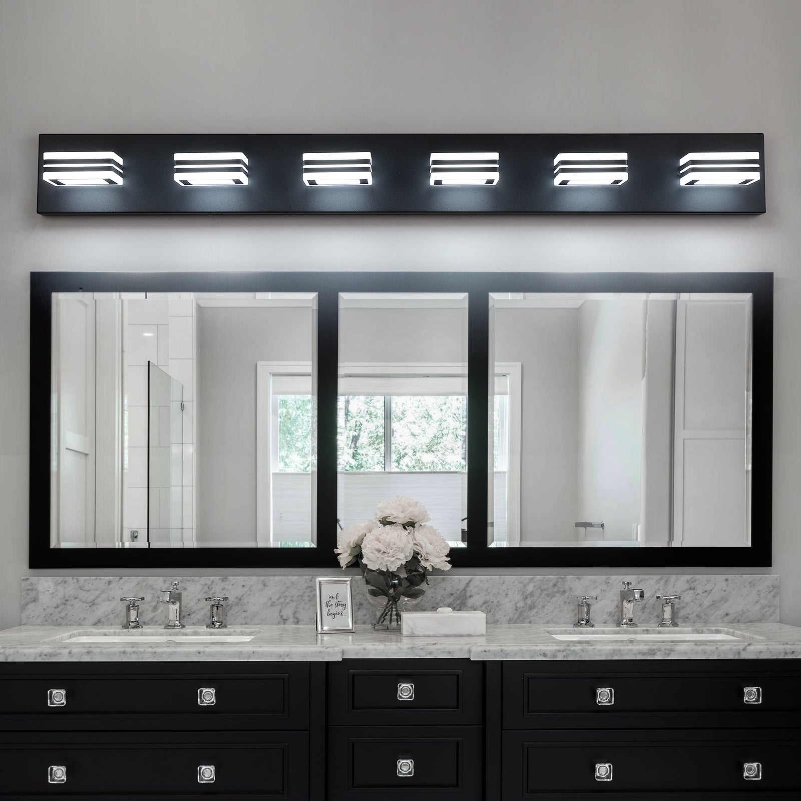 27062478 LED Modern Black Vanity Lights, 6-Lights Acrylic Matte Black Bathroom Vanity Lights Over Mirror - jurk.store