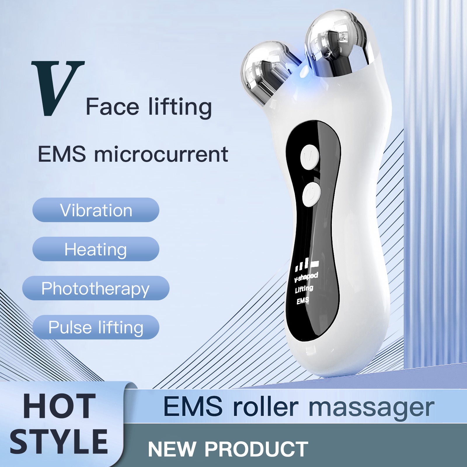 28062431 Roller face slimming instrument EMS light therapy home facial V face beauty instrument lifting and firming electric face massager - jurk.store