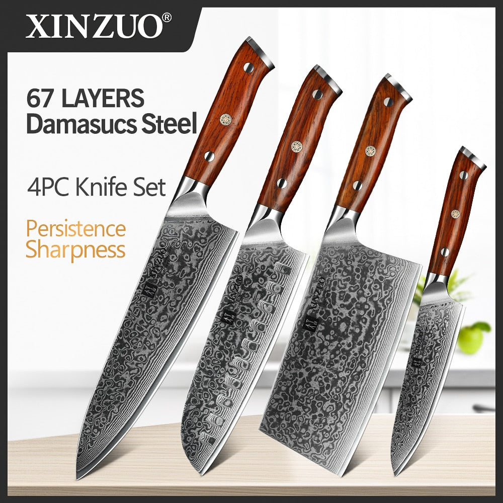 28062451 XINZUO 1/4PC Kitchen Knife Sets vg10 Core Damascus Steel Chef Santoku Utility Cleaver Knives Stainless Steel Slicing Meat Cutlery - jurk.store