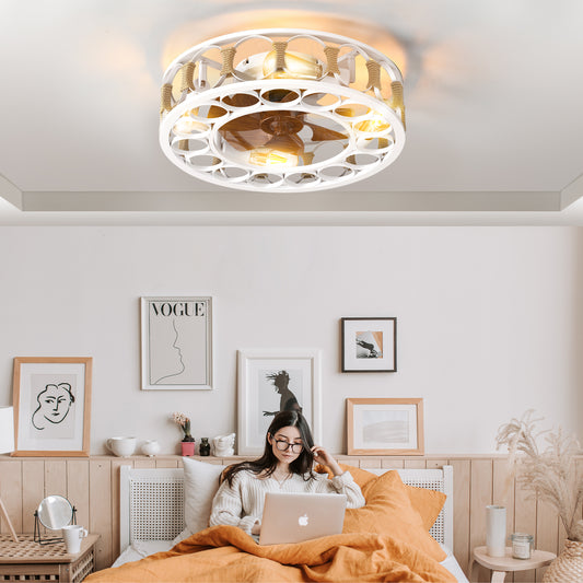 27062430 Caged Ceiling Fan with Lights Remote Control Semi -embedded Modern Ceiling fans 6 Speeds Reversible Blades 4 LED Bulbs (White) - jurk.store