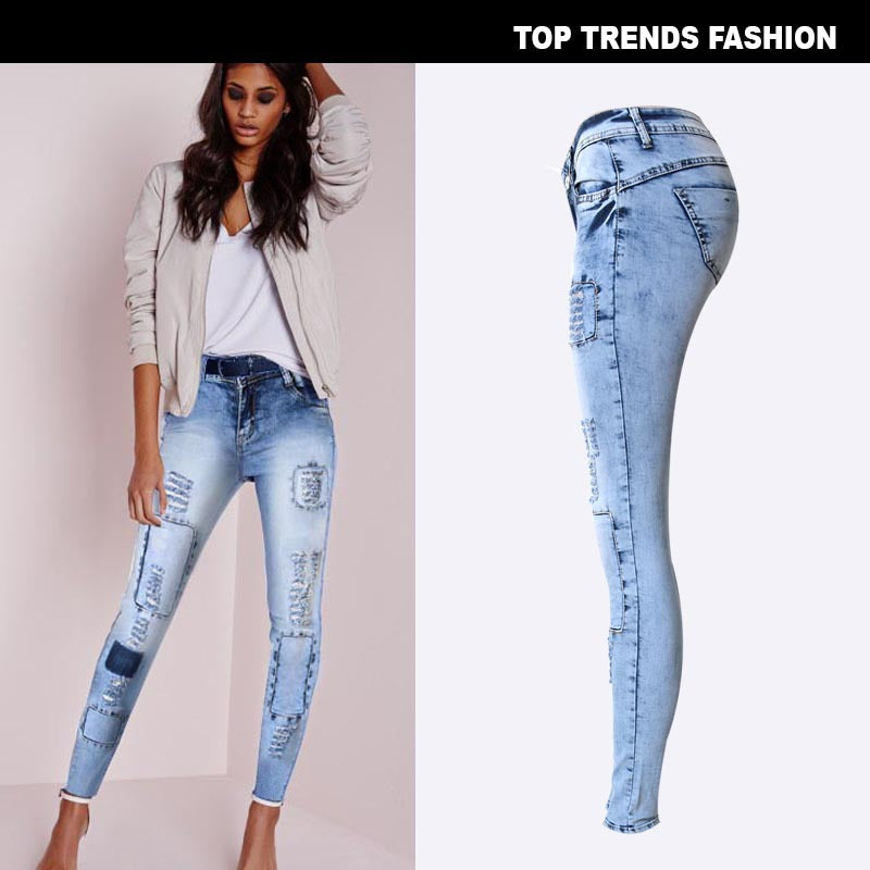 15072414 Popular Slim Pencil Pants Stretch Denim Ripped Pencil Pants Are Thin And Multi-Hole Patch Trend Models - jurk.store