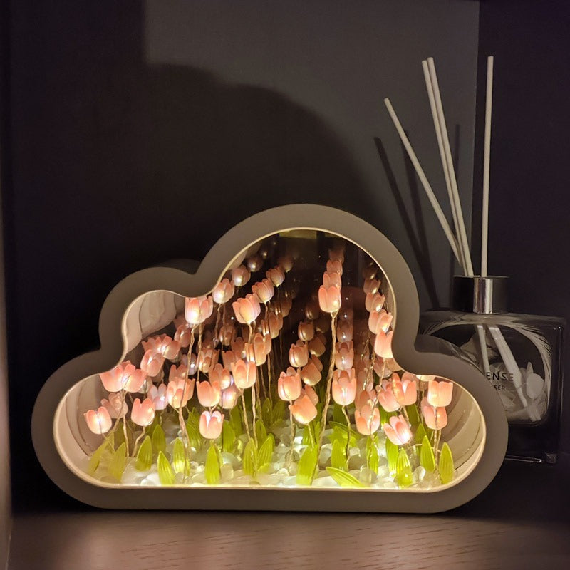 27062455 DIY Cloud Tulip LED Night Light Girl Bedroom Ornaments Creative Photo Frame Mirrored Table Lamps Bedside Handmade Birthday Gifts - jurk.store