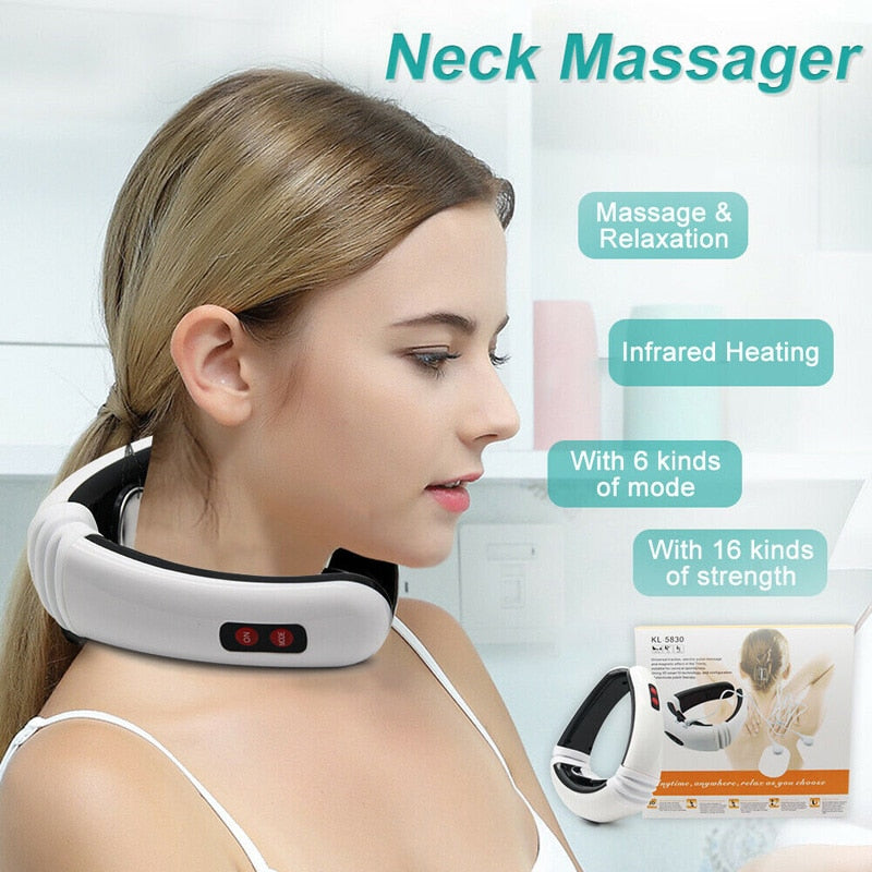 27062454 Electric Pulse Back and Neck Massager Far Infrared Heating Pain Relief Health Care Relaxation Tool Intelligent Cervical Massager - jurk.store