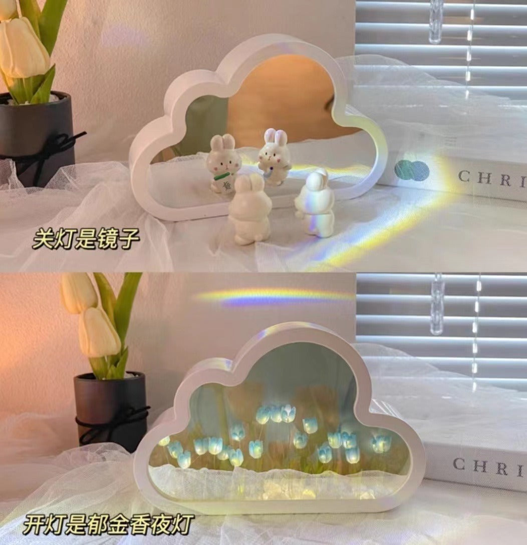 27062455 DIY Cloud Tulip LED Night Light Girl Bedroom Ornaments Creative Photo Frame Mirrored Table Lamps Bedside Handmade Birthday Gifts - jurk.store