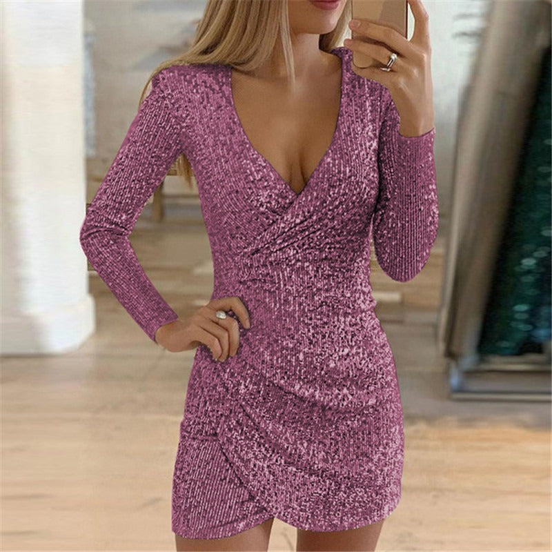 11072454 Sexy V-neck with buttocks and irregular sequin dress - jurk.store