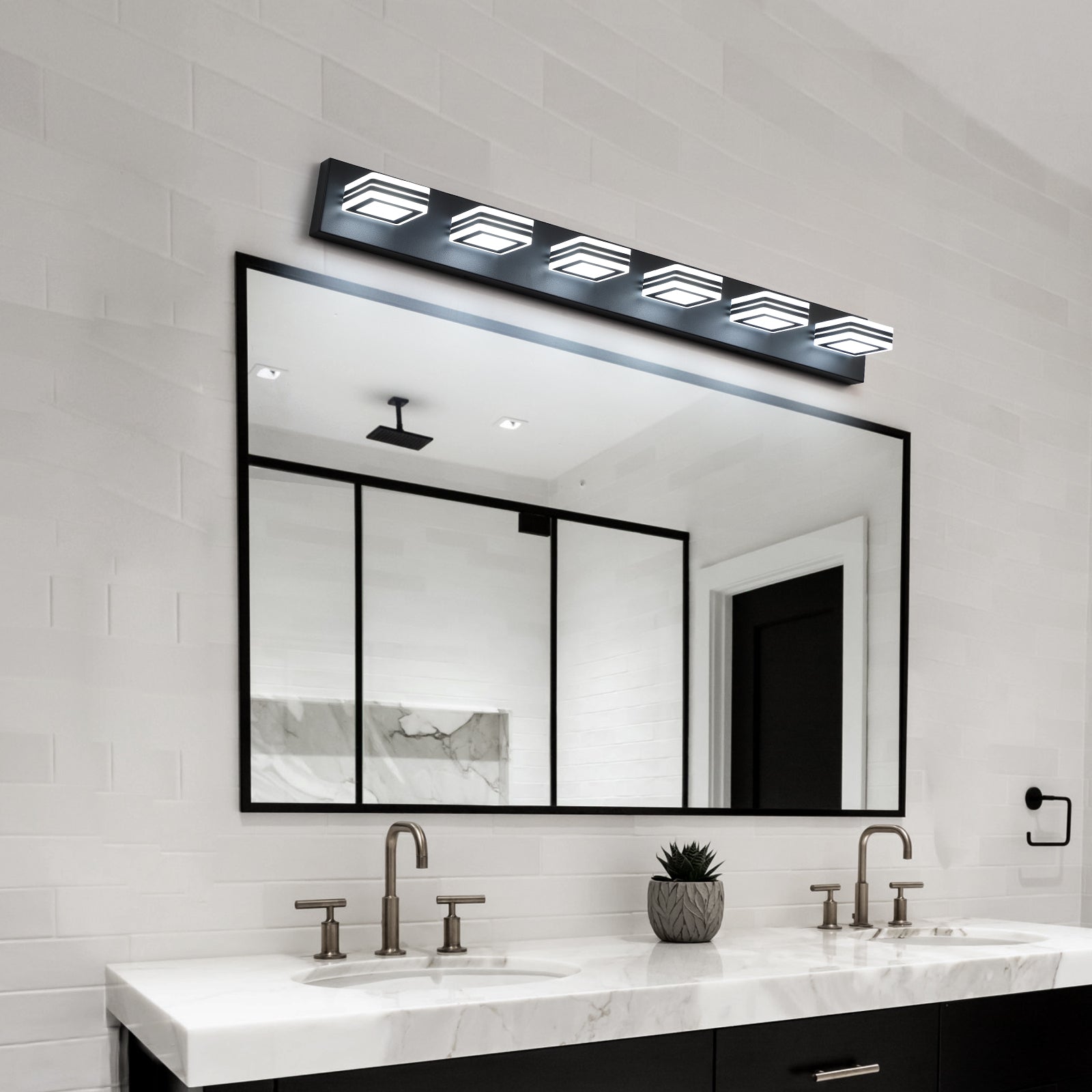 27062478 LED Modern Black Vanity Lights, 6-Lights Acrylic Matte Black Bathroom Vanity Lights Over Mirror - jurk.store