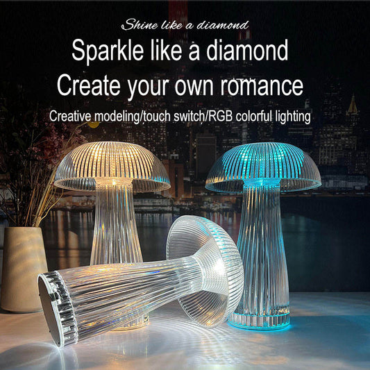 27062499 Nordic Creative Table Led Colorful Touch Decorative Atmosphere Diamond Crystal Lamp Jellyfish Night Light - jurk.store