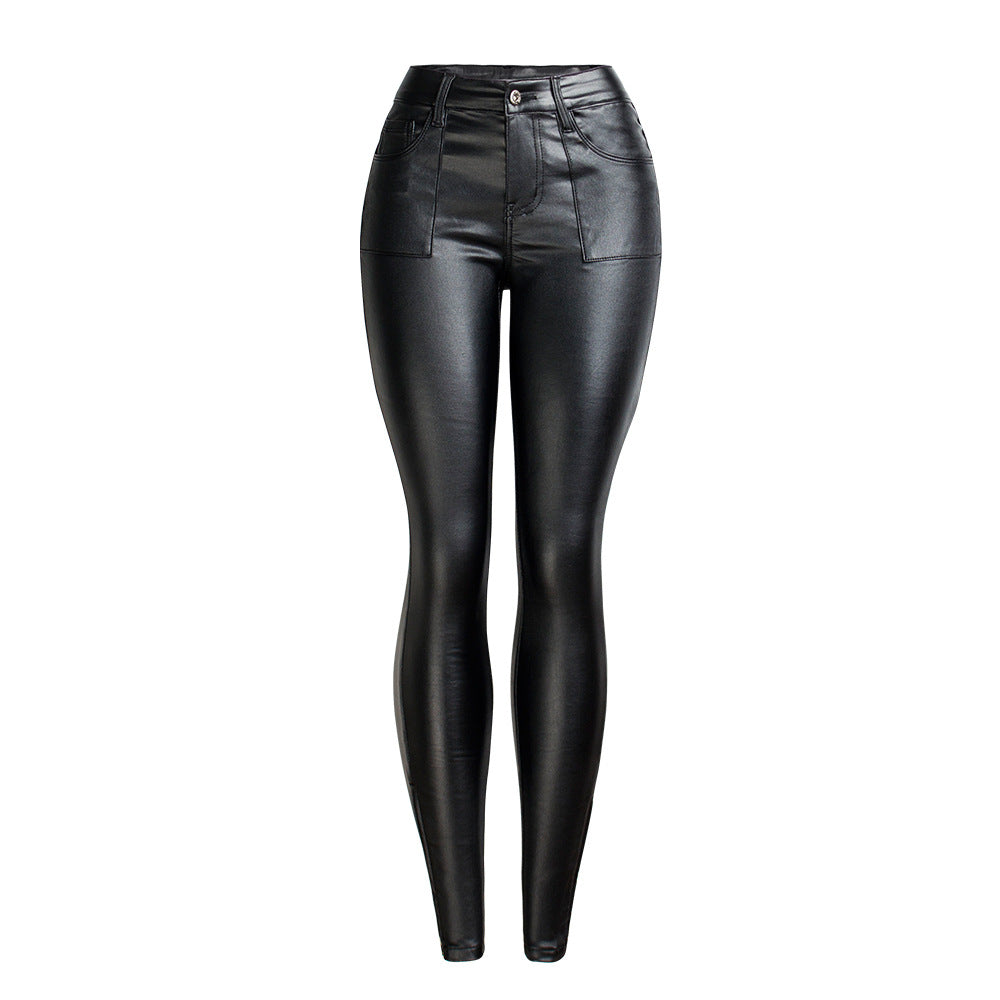 15072429 Black PU Leather Warm Fleece Pants Women`s Fashion Trousers Jeans - jurk.store