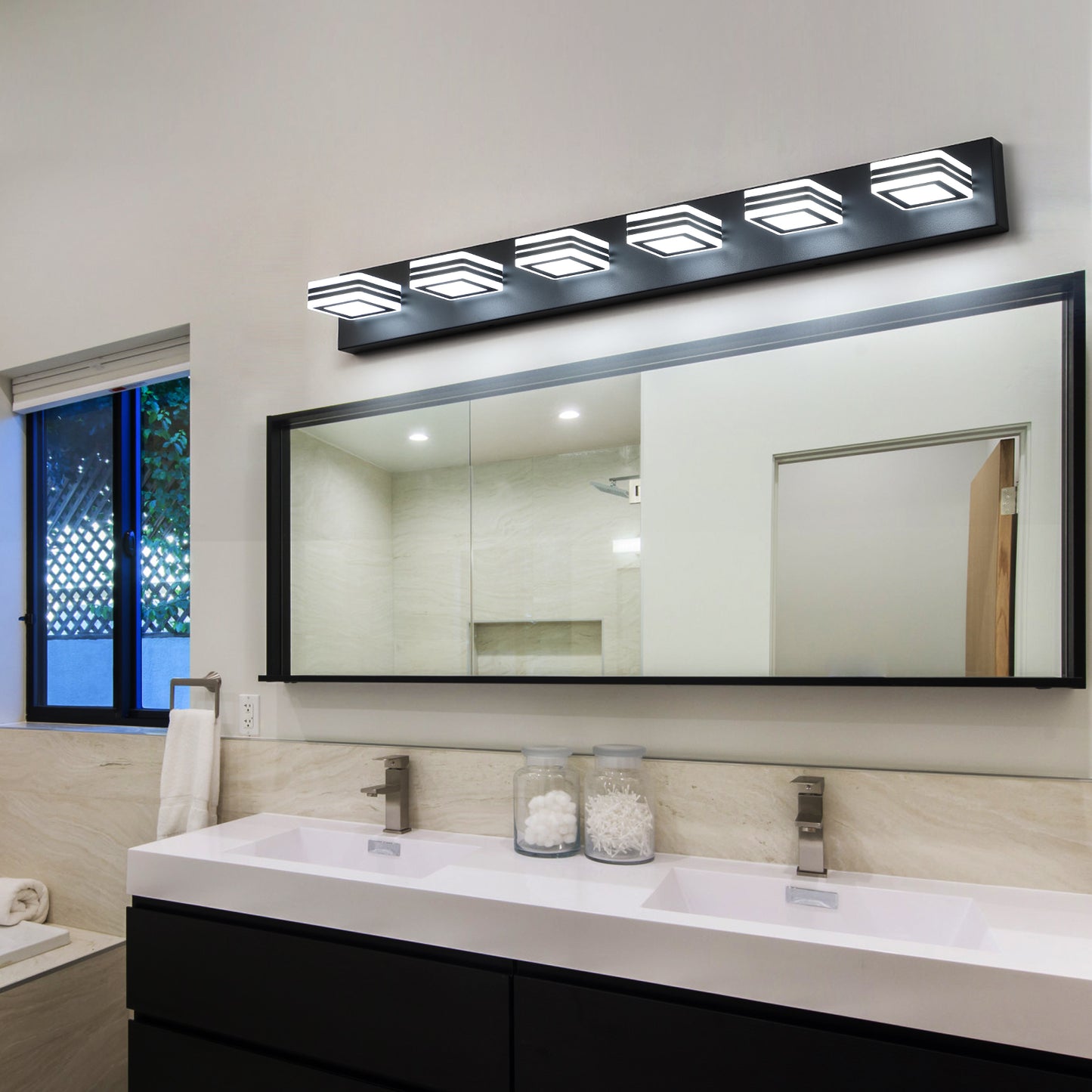 27062478 LED Modern Black Vanity Lights, 6-Lights Acrylic Matte Black Bathroom Vanity Lights Over Mirror - jurk.store