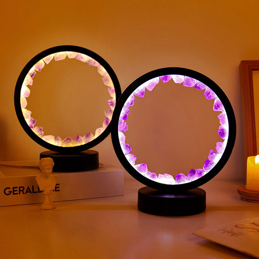 28062418 Natural Amethyst Flower Cluster Round Bedside Night Light Usb Bedroom Bedside Eye Protection Atmosphere Light Night Light - jurk.store