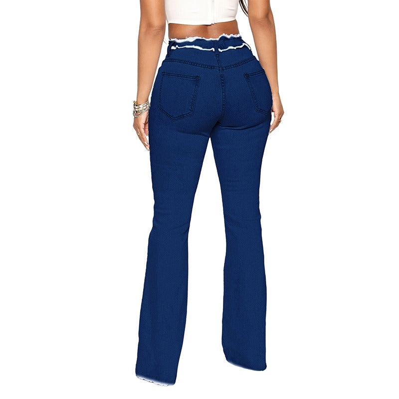 15072420 New High Elastic Medium Waist Raw Edge Women's Denim Trousers - jurk.store