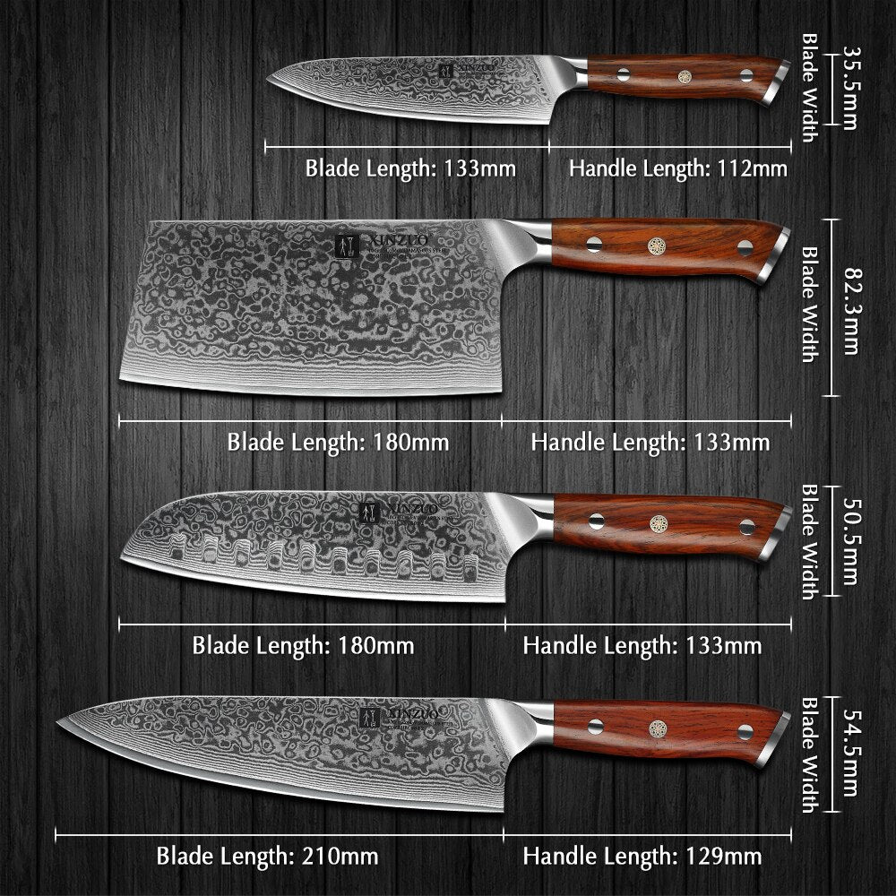 28062451 XINZUO 1/4PC Kitchen Knife Sets vg10 Core Damascus Steel Chef Santoku Utility Cleaver Knives Stainless Steel Slicing Meat Cutlery - jurk.store