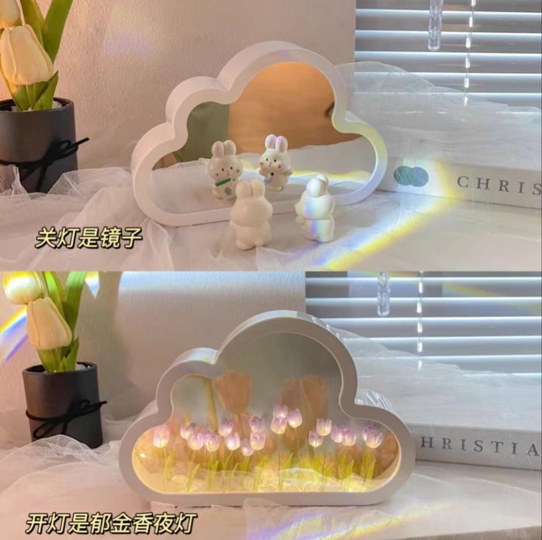 27062455 DIY Cloud Tulip LED Night Light Girl Bedroom Ornaments Creative Photo Frame Mirrored Table Lamps Bedside Handmade Birthday Gifts - jurk.store