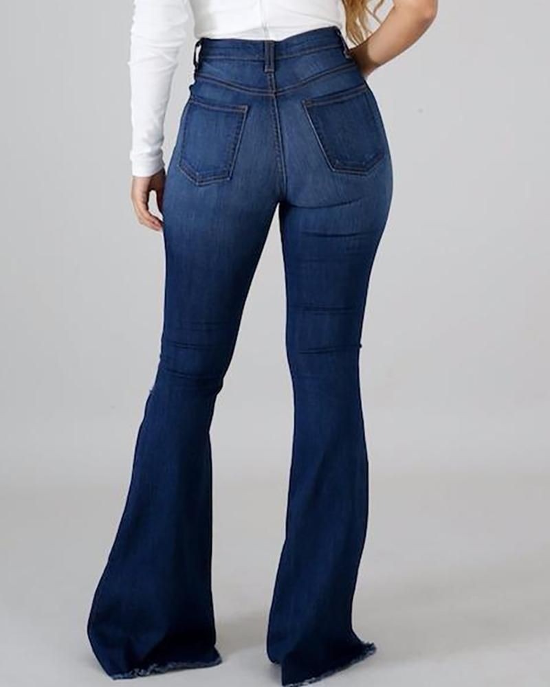 15072425 New High Waist Ripped Flared Jeans For Women Fashion Slim Hip Lift Stretch Denim Pants - jurk.store