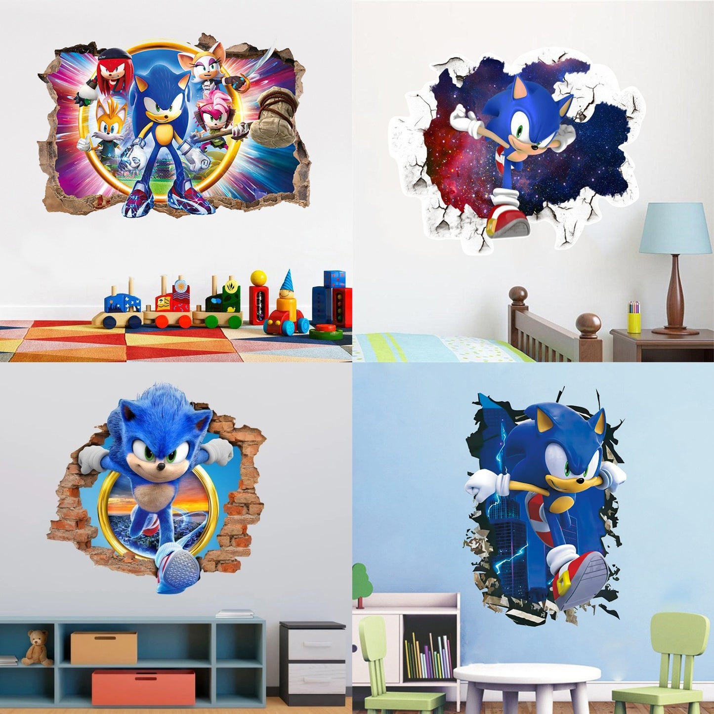 28062437 Sonic children's room wall beautification decoration stickers PVC self-adhesive cartoon graffiti posters wall stickers - jurk.store