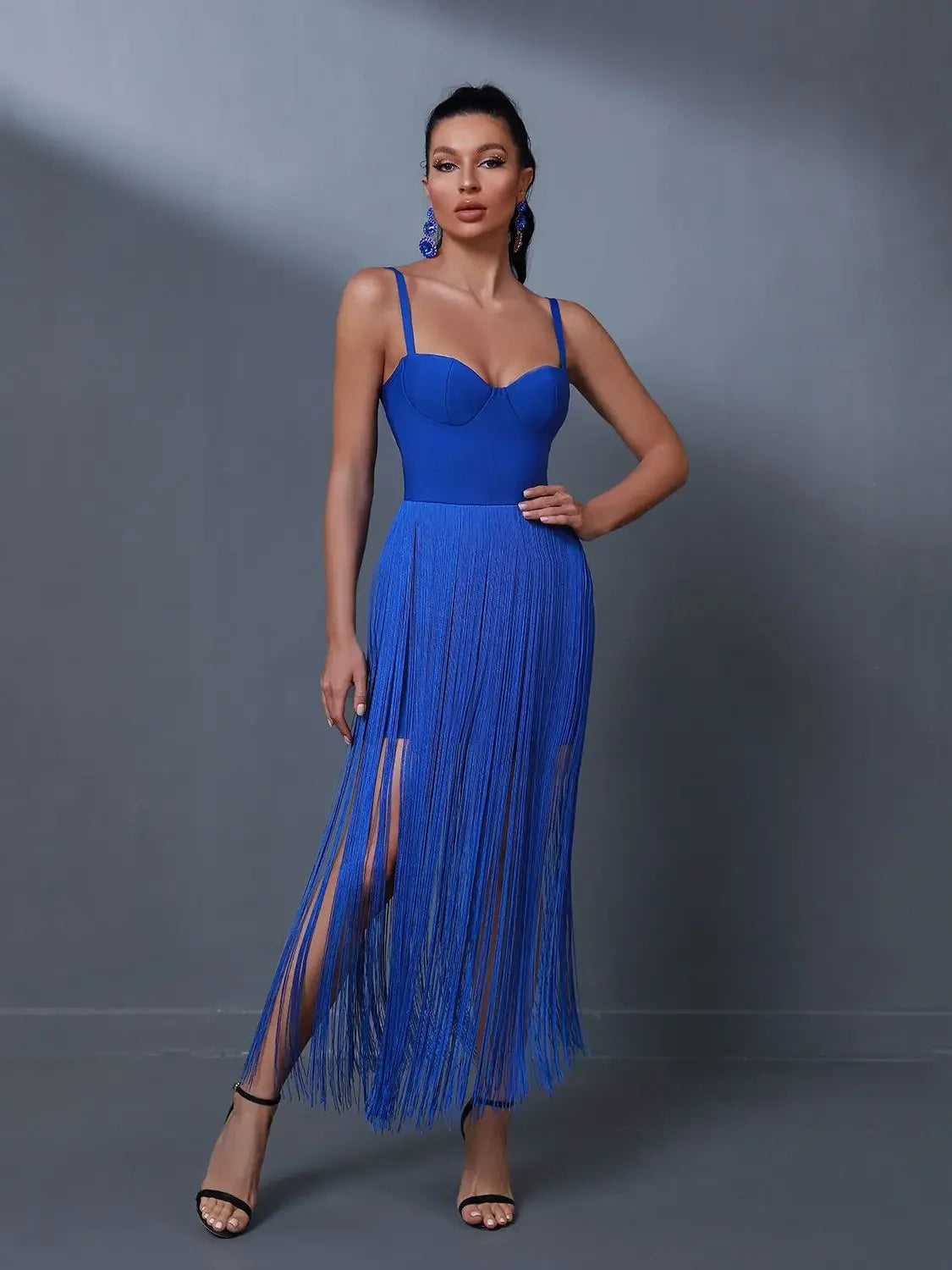 12072498 Fringed Long Bandage Dress Women Evening Party Dress n Elegant Blue Sexy Birthday Club Outfits Summer - jurk.store