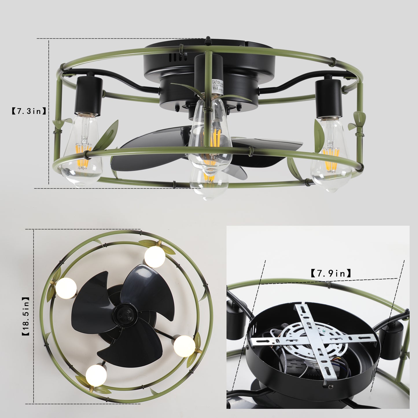 27062463 Flush Mount Ceiling Fans with Lights and Remote Control green Caged Low Profile Ceiling Fan Modern Metal Ceiling fanfor - jurk.store