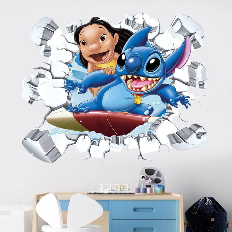 28062438 Stitch Children's Room Decoration Wall Stickers Self Adhesive Cartoon Stitch Broken Wall Baby Room Stickers - jurk.store