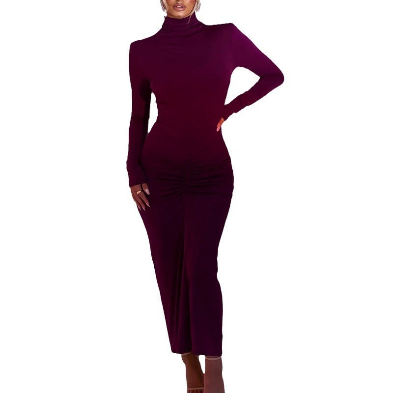 14072474 Half high neck long sleeved dress for women's fashion, sexy, spicy girl temperament, tight fitting long skirt - jurk.store