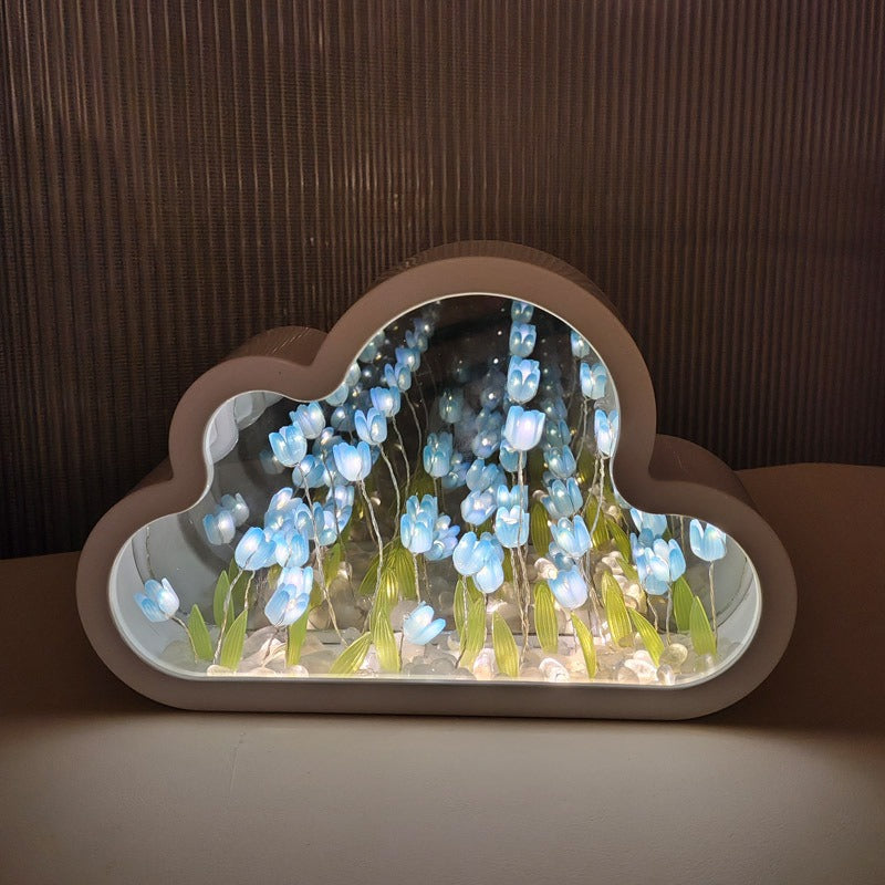 27062455 DIY Cloud Tulip LED Night Light Girl Bedroom Ornaments Creative Photo Frame Mirrored Table Lamps Bedside Handmade Birthday Gifts - jurk.store