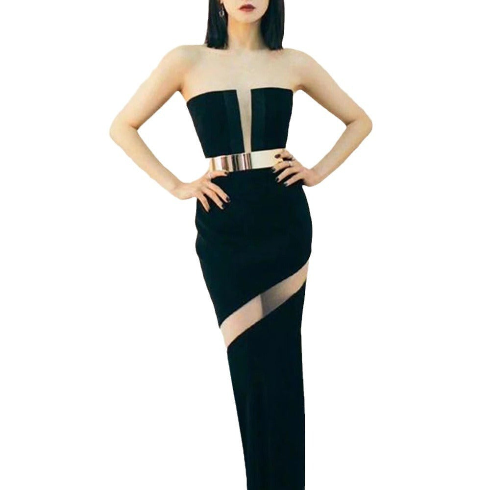 13072490 Sexy bra, backless mesh, transparent bandage dress, long skirt - jurk.store