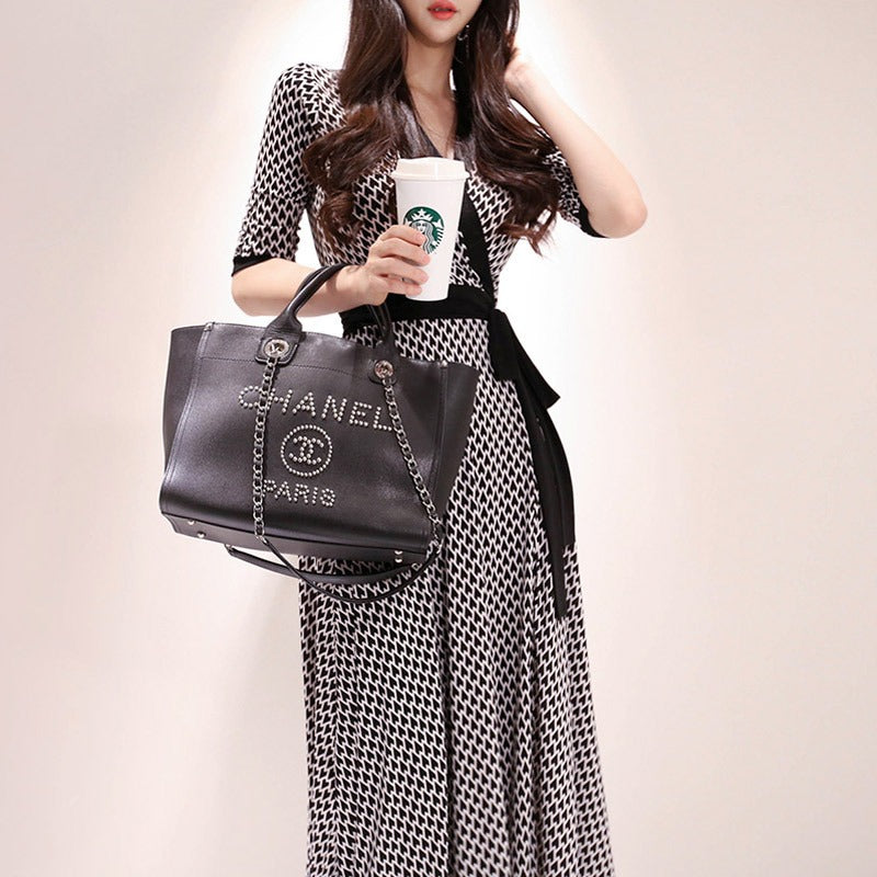 13072427 Japanese and Korean style long skirt, elegant V-neck, slim lace-up waist, fashionable wrap dress - jurk.store