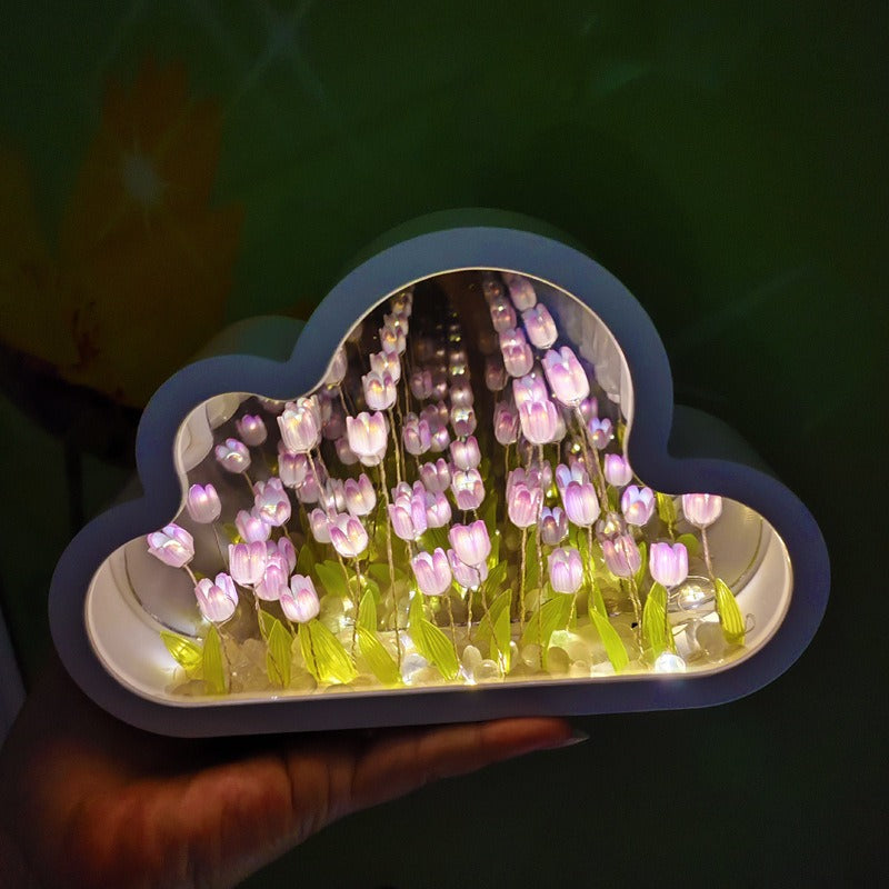 27062455 DIY Cloud Tulip LED Night Light Girl Bedroom Ornaments Creative Photo Frame Mirrored Table Lamps Bedside Handmade Birthday Gifts - jurk.store